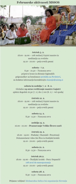 Urnik v februarju 2026